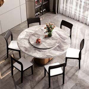 Tavolo da Pranzo Espandibile <span class=keywords><strong>in</strong></span> <span class=keywords><strong>Legno</strong></span> Massello e Pietra Sinterizzata, Pieghevole <span class=keywords><strong>in</strong></span> Rotondo, con Sedie Imbottite <span class=keywords><strong>in</strong></span> <span class=keywords><strong>Legno</strong></span> <span class=keywords><strong>Grezzo</strong></span> per 10 Persone - Product Image 3