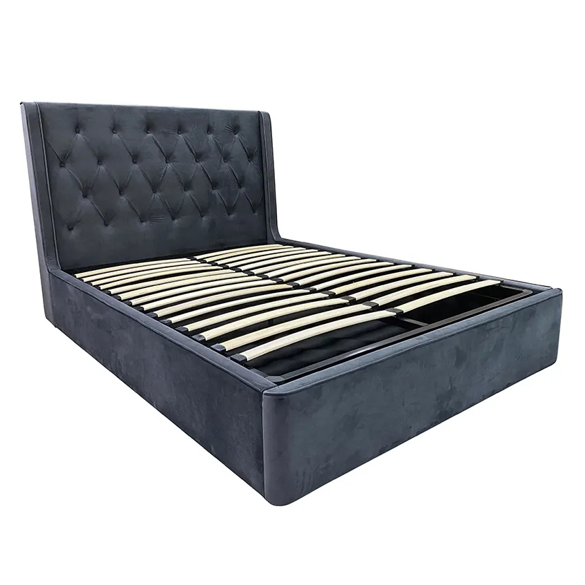 Customization New Design Headboard Upholstered Bed Ottoman Gray Velvet Bed Home Dormitory Hotel Bed