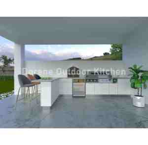 Gabinetes modernos <span class=keywords><strong>de</strong></span> Isla <span class=keywords><strong>de</strong></span> cocina al aire libre con almacenamiento inteligente, iluminación colgante, escape <span class=keywords><strong>de</strong></span> chimenea curvo <span class=keywords><strong>y</strong></span> diseño <span class=keywords><strong>de</strong></span> barbacoa en el patio trasero - Product Image 4