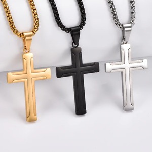 Collar con colgante de cruz, collar de acero inoxidable con dijes religiosos de oración para hombres y mujeres, regalo de joyería - Product Image 1