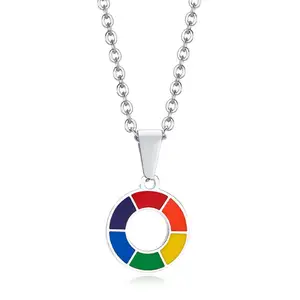 Минималистичная Радуга ЛГБТ гордость ожерелье из нержавеющей стали прямоугольный круглый Rnamel кулон ожерелье Модные ювелирные изделия