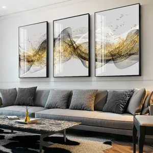 Arte de Pared Abstracto Dorado con Cinta, Paisaje, Naturaleza Muerta, Decoración del Hogar, Póster de Pájaros <span class=keywords><strong>Volando</strong></span>, Pintura Minimalista de Porcelana de Cristal - Product Image 2