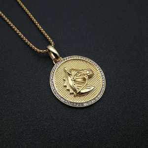 yunnique Stainless Steel Gold Plated Horse Head Pendant Necklace With Diamond Encrusted <b>Edge</b> For Men Women Gift Jewelry - Product Image 4