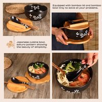 Kinglang — ensemble de bols de Cuisine japonaise avec couvercle en bois, vaisselle en céramique, Sakura, Ramen, bol à nouilles instantanées, salade, soupe et riz
