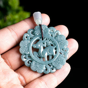 Colgante de jade natural azul jadeíta, diseño clásico original de ciervo estilo chino UNISEX, regalo con certificado de tasación DW09 - Product Image 4