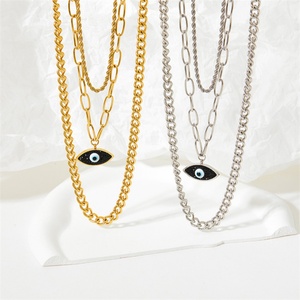 Collar con Colgante de Ojo HipHop, Cadena de Tres Capas con Circonita Negra, para Mujer - Product Image 5