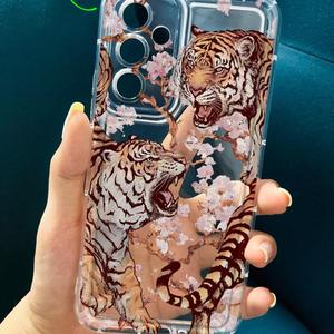 <span class=keywords><strong>Funda</strong></span> de Teléfono Moderna con Diseño de Tigre y Flores de Cerezo para iPhone <span class=keywords><strong>14</strong></span> 16 17 18 Pro Max, Carcasa Transparente Resistente a Impactos con Parte Trasera Brillante - Product Image 4