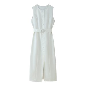 Nuovo Abito Elegante in Stile Europeo <span class=keywords><strong>e</strong></span> Americano, Senza Maniche con Collo Rotondo, Cintura <span class=keywords><strong>e</strong></span> Chiusura Monopetto - Product Image 1