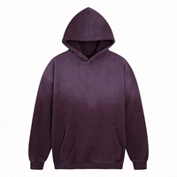 Sweat à capuche surdimensionné brodé de haute qualité, épaules tombantes, effet soleil délavé, vintage, en coton French Terry pour homme