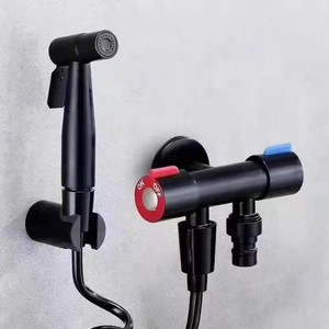 Ensemble de bidet Bingtao noir en acier inoxydable 304, robinet d'angle, distributeur à une entrée et deux sorties, pulvérisateur de toilette à double poignée avec surpresseur - Product Image 1