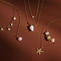 Collares con Colgantes en Capas de Acero Inoxidable Chapado en Oro de 18K, Resistentes al Deslustre, con Temática Oceánica, para un Estilo Veraniego y Vacacional en la Playa