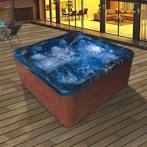 Round Luxury Massage Whirlpool Brown High Quality With LED Light Acrylic Outdoor Spa Bathtub