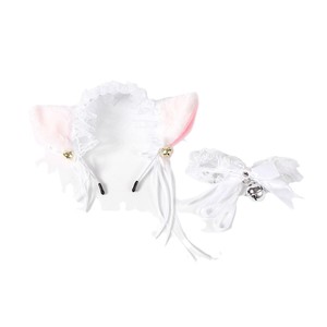 Serre-tête oreilles de chat avec clochette et collier ras-du-cou noir, rose, blanc, nœud en dentelle pour femme, accessoires intimes - Product Image 5