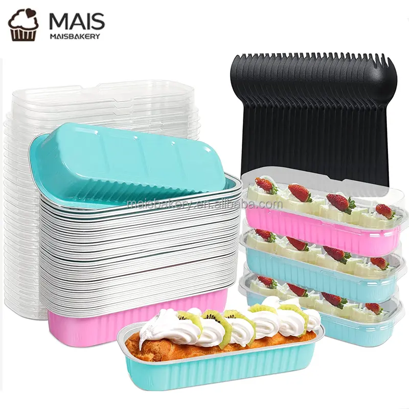 MaisBakery fabrica 6,8 oz Tazas para hornear rectangulares Mini moldes para pasteles Latas para pasteles Ramekins Latas para magdalenas Paquete de 50 Mini molde para pan desechable