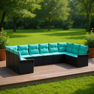 Ensemble de canapés de jardin en polyrotin noir avec coussins, 10 pièces, mobilier d'extérieur au design contemporain - Product Image 2