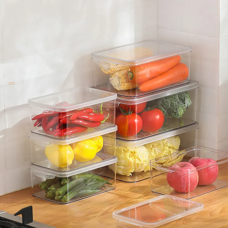 Shunxing laci kulkas plastik 3,8l, kotak penyimpanan makanan dapur dapat ditumpuk