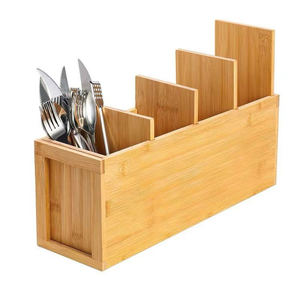 Caja de Almacenamiento de Cubiertos de Bambú, Organizador de Cocina, Cajón de Madera Ajustable, Porta Utensilios de Escritorio, Color Madera Natural, Ecológico - Product Image 1