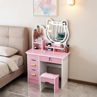 En gros, Coiffeuse rose moderne et économique, petite coiffeuse de haute qualité pour fille, table de maquillage design avec miroir ours
