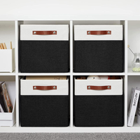 Bacs de rangement pliables en tissu de 13 pouces avec poignées en cuir végétalien Paniers de rangement en cube robustes pour étagères, placard, pépinière