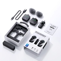 Mikrofon Nirkabel Mini 3-in-1 Portable F11-2, Dual Mini Peredam Kebisingan, Klip Kerah, Omni-directional, Merah Metalik, Baru