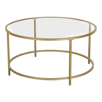 Cadre en acier doré, Table de salon, canapé rond en verre trempé, Table basse