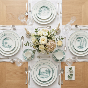 Lot de vaisselle en porcelaine à motif paysager <span class=keywords><strong>vert</strong></span>, assiettes rondes en céramique pour la restauration en gros - Product Image 5