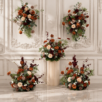 NOUVEAU Centre de table de mariage en fleurs artificielles orange, rouge bordeaux et café, arrangements floraux en soie pour la décoration d'événements