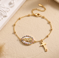 Gelang Rantai & Liontin Salib Emas Lapis Perak Sterling 925 Kristen Religius Fesyen Khusus untuk Unisex Wanita Pria