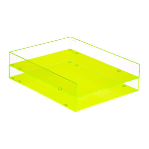Clear Plexiglass Cosmetics <strong>Makeups</strong> Organizer Neon Pink Acrylic <strong>Tray</strong> with Handle - Product Image 5