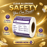 Étiquettes personnalisées violettes d'alerte aux allergènes, 500 pièces, 2x2 pouces, sans PFAS, pour services alimentaires, avec boîte distributrice