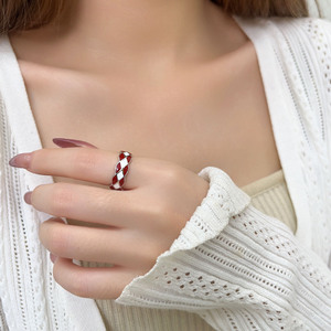 Anillo geométrico rojo de plata de ley Ruitai S925 para mujer, para el dedo índice, uso diario - Product Image 1
