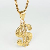 Collier unisexe hip-hop en acier inoxydable plaqué or avec pendentif dollar et chaîne gourmette – Style tendance