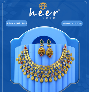 Ensemble de colliers en or de luxe avec motif floral superposé et pendentifs en pierres colorées, parfait pour les occasions de mariage et les occasions festives. - Product Image 2