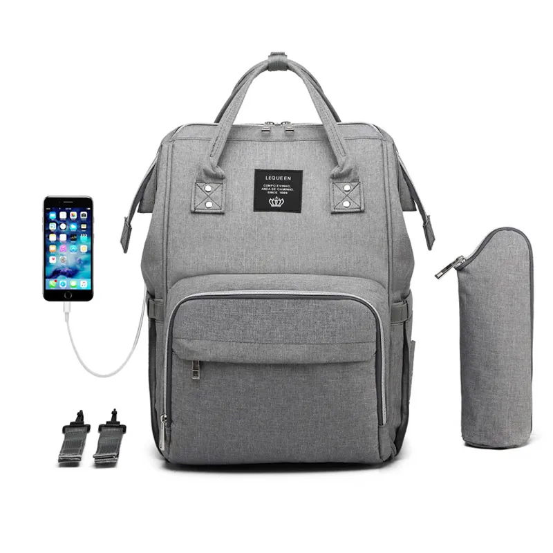 Tas Popok Perawatan Bayi Ganti USB, Tas Ransel Ibu Hamil Kapasitas Besar dengan Alas Ganti dan Tas Botol Susu