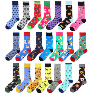 Chaussettes fantaisie en coton peigné à motifs de chiens colorés et mignons (Bichons, Caniches, Teckels, Huskies, Chiens tachetés) au design original - Product Image 1