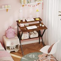 Bureau d'ordinateur pliable avec support pour écran et étagère de rangement, cadre en métal imitation bois, bureau d'écriture pour ordinateur portable pour la maison, le bureau ou la chambre