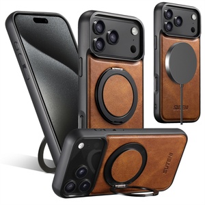 เคสโทรศัพท์สำหรับ iPhone 17 รองรับการชาร์จไร้สาย พร้อมแม่เหล็กดูดติดแน่น ฐานหมุนได้ 360 องศา วงแหวนยึด และวัสดุหนัง - Product Image 1