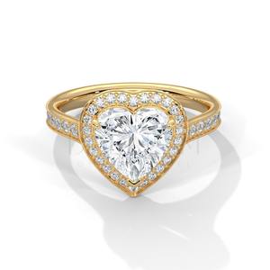 Moissanite en or blanc 14 carats certifiée IGI avec sertissage de pavé et halo pour femmes, bague en diamant solitaire avec clarté VVS - Product Image 1