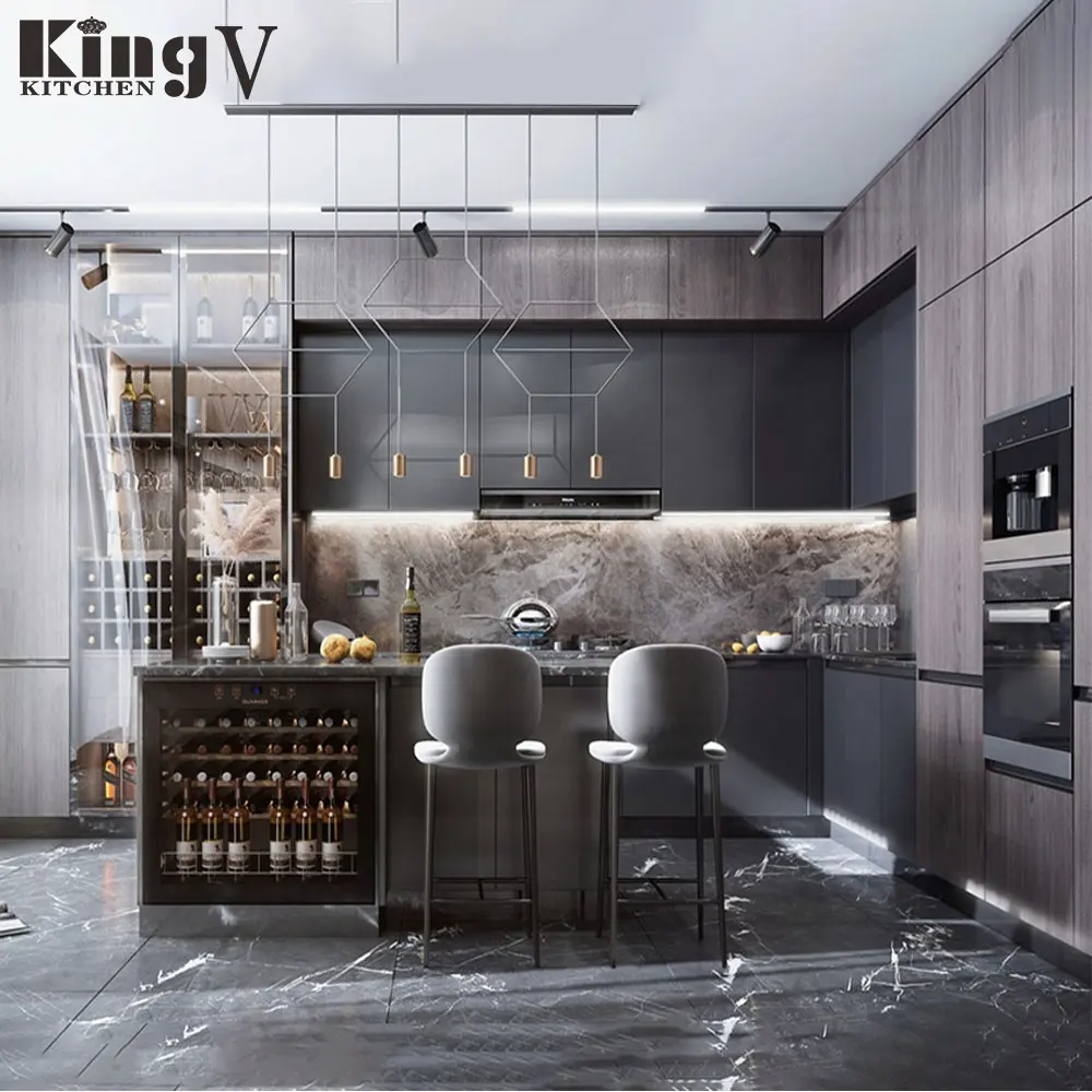 Kingv acrílico de luxo pequeno armário da cozinha design 3d livre design moderno credenzas pequeno design de cozinha