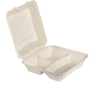 3 Compartment Disposable Biodegradable Sugarcane Sugar Cane Bagasse Food Container Bento Lunch Box With Lid