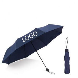 Parapluie manuel pliant en 3 sections JX avec logo personnalisé, ouverture et fermeture automatiques, tissu anti-UV, double couche imperméable, idéal pour les voyages et la promotion - Product Image 1