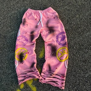 사용자 정의 로고 Dtg 인쇄 블랙 더티 스프레이 디스트레스드 스택 스웨트 팬츠 빈티지 산성 세척 헐렁한 대형 조거 스웨트 팬츠 - Product Image 3