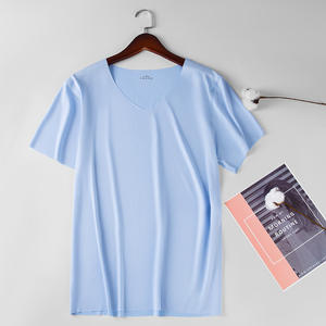 Wholesale Summer Men's Traceless Ice Silk Short <b>Sleeve</b> T-shirt Slim Fit Casual Breathable V-neck Half <b>Sleeve</b> <b>Top</b> Bottom Shirt - Product Image 3
