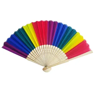 Stock Promotion Free Rainbow Style Hand Held Folding Bamboo Fan Dance Fan For Wedding Themed Parties Decoration