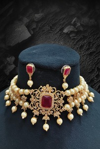 Conjunto de Collar Choker Premium con Pendientes, Joyería Nupcial India Hecha a Mano por Diseñadores para Bodas, Compromisos, Recepciones y Festivales - Product Image 2
