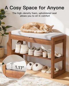 Banco zapatero moderno de madera de pino maciza con cojín suave, almacenamiento de 2 niveles y tapa elevable para recibidor, pasillo, <span class=keywords><strong>dormitorio</strong></span> y sala de estar - Product Image 6