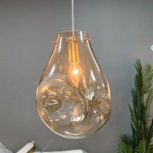 Lampe suspendue minimaliste en verre en forme de larme avec support en laiton pour décoration de chevet - Product Image 2