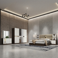 DAVINI Ensemble de lit de chambre à coucher moderne effet miroir pour villa, en MDF/bois, avec tête de lit éclairée et rangement réglable, taille spéciale 1,8 m