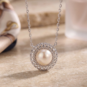 Copper Filigree Lattice Round <b>Disc</b> Freshwater Pearl Pendant Necklace Hollow Carved Vintage Elegant Jewelry for Women - Product Image 4