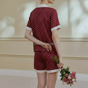 Ensemble de pyjama d'été pour femmes, à pois, manches courtes, col en V, haut boutonné, short, 2 pièces, vêtements de nuit - Product Image 5